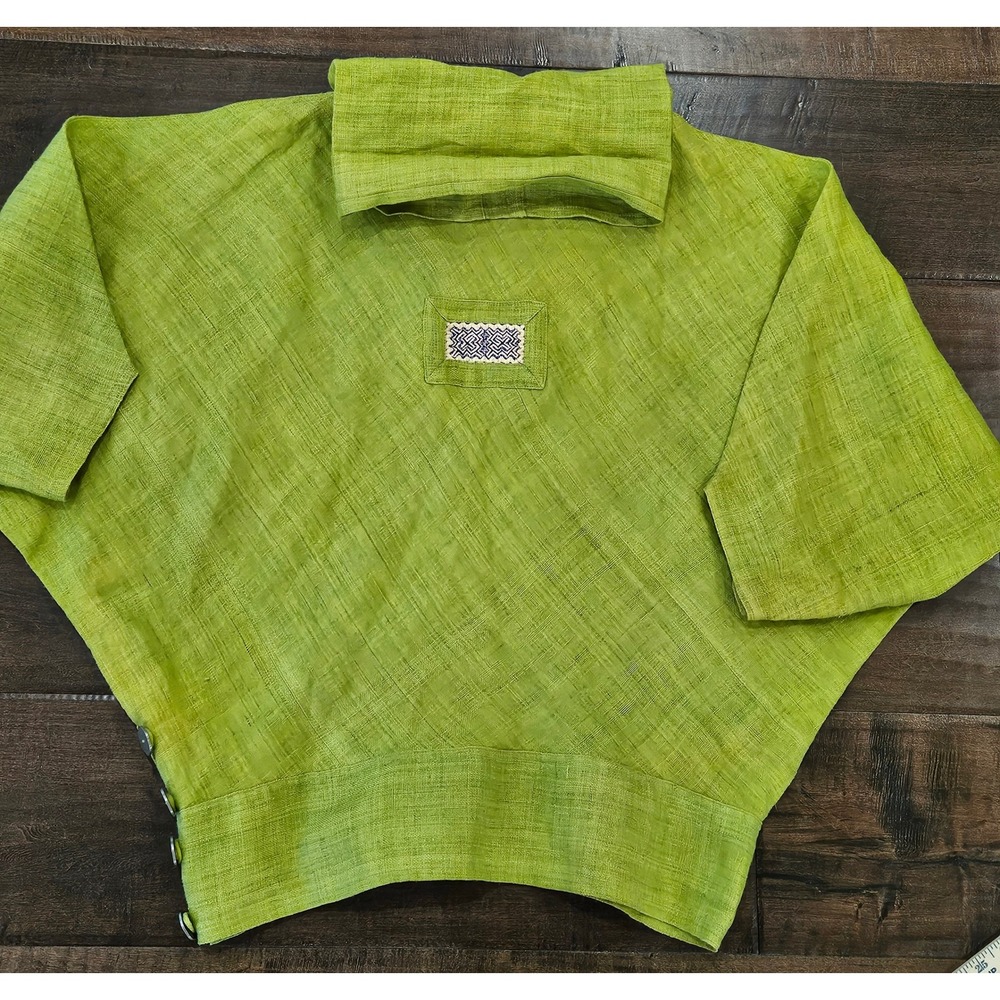 RARE Boho Dancing Ladies Lime Green 100% Hemp Cowl Neck Coin Buttons M - Picture 10 of 13